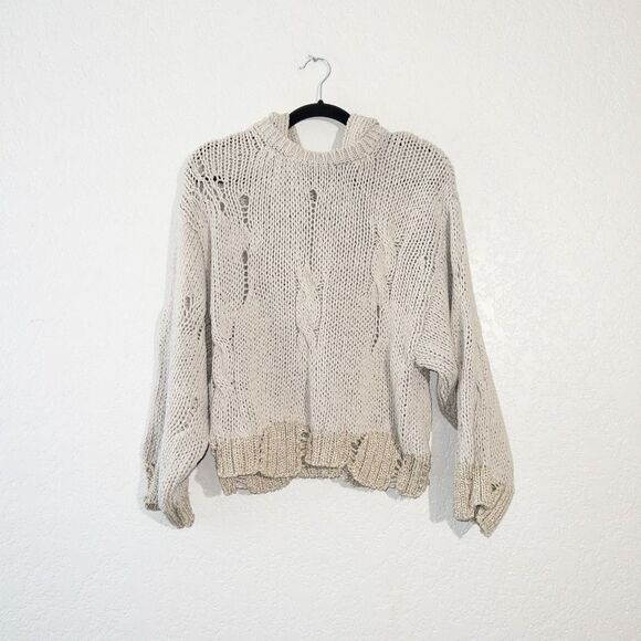Moth x Anthropologie Gray Distressed Metallic Trim Hooded Sweater Size‎ Small - Picture 1 of 8